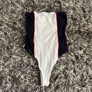 Red white and blue tube top body suit